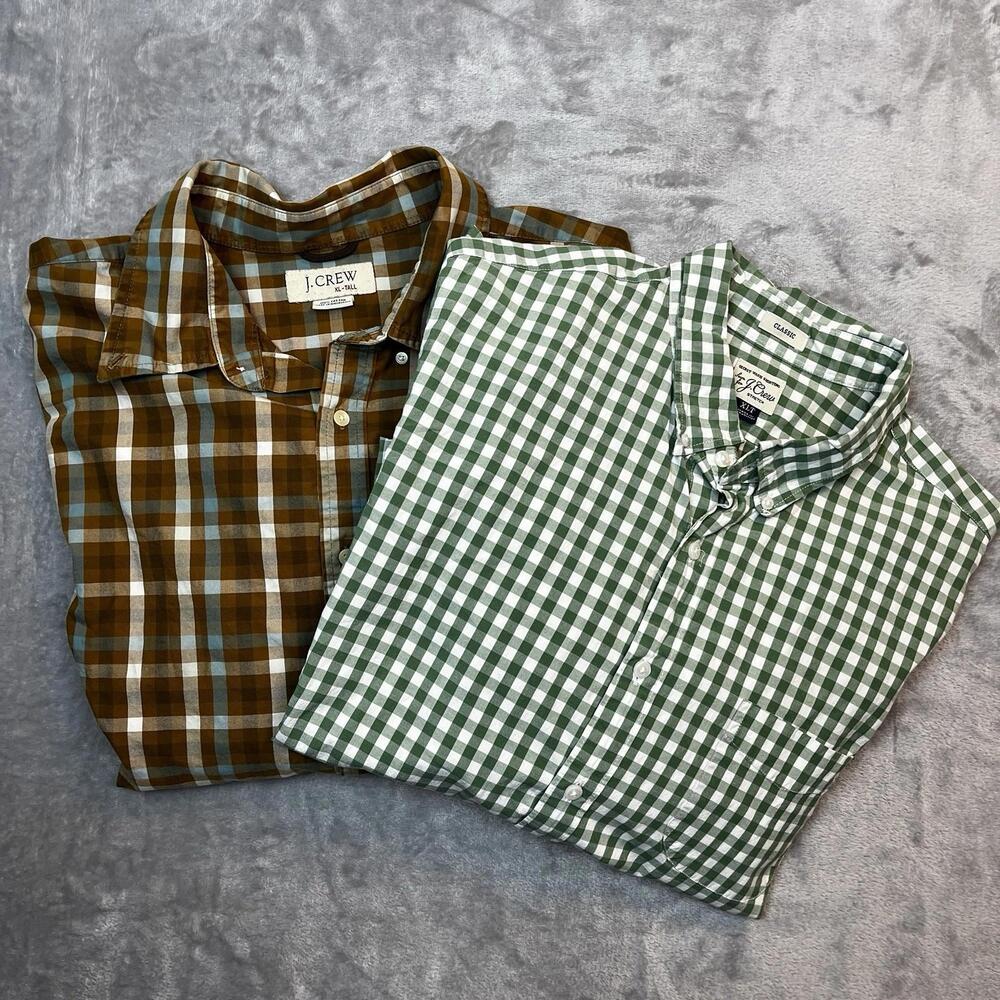 J Crew Lot of 2 Mens Dress Shirt Size XLT Plaid Long Sleeve Button Up Preppy Y2k